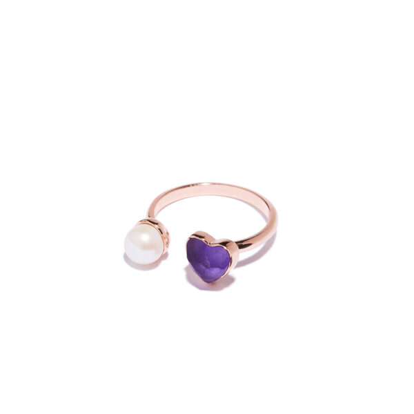 Mini Heart sõrmus roosa kulla, ametüsti ja pärliga MFI-81